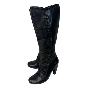 Miz Mooz Sybil Tall Knee Boots Womens Size 6.5 Black Button Whimsigoth Witchy